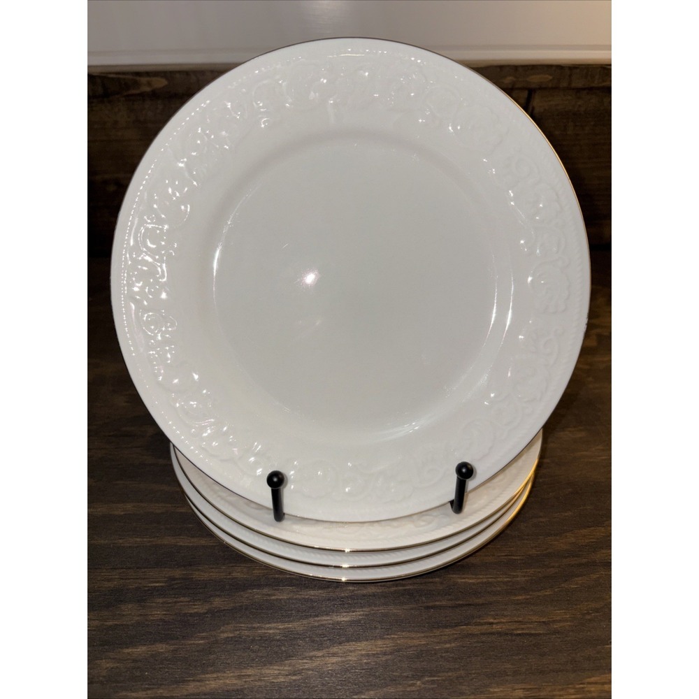 4 Farberware "Calais" 7.5"  Salad Plates #4173 Pattern w/ 22k Gold Edging